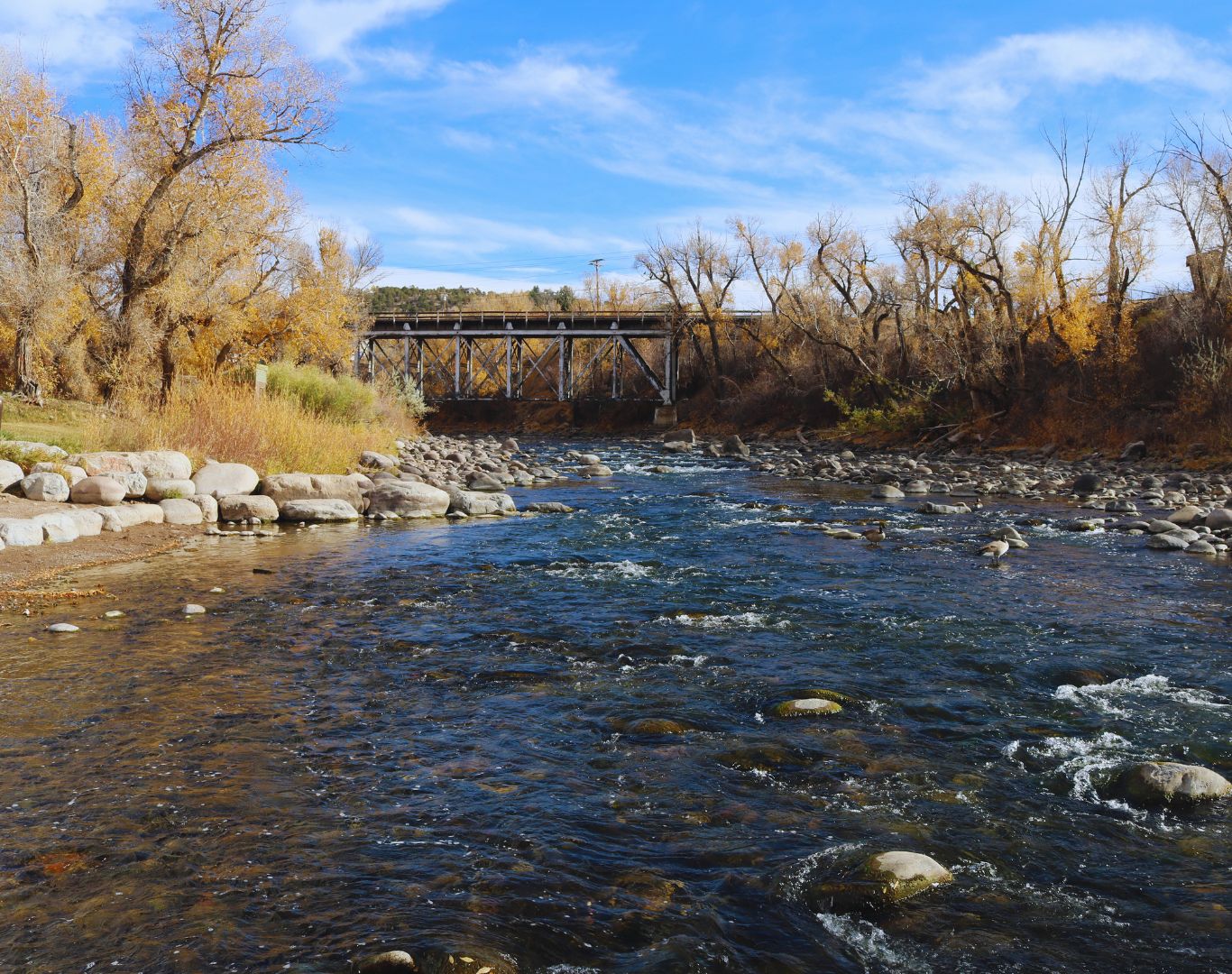 The Eagle River flows through Chambers Park, Eagle, CO